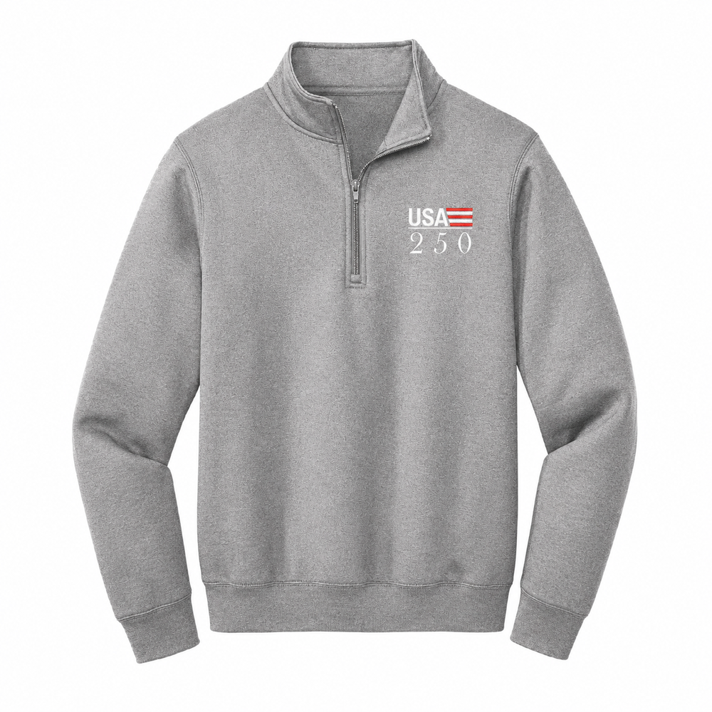 Fleece 1/4-Zip Pullover Sweatshirt | Embroidered — Grey, front view