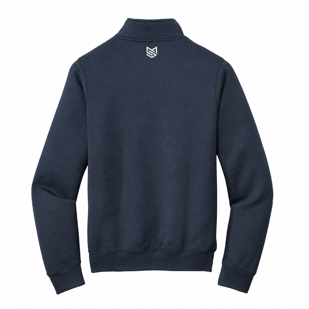 Fleece 1/4-Zip Pullover Sweatshirt | Embroidered — Navy, back view