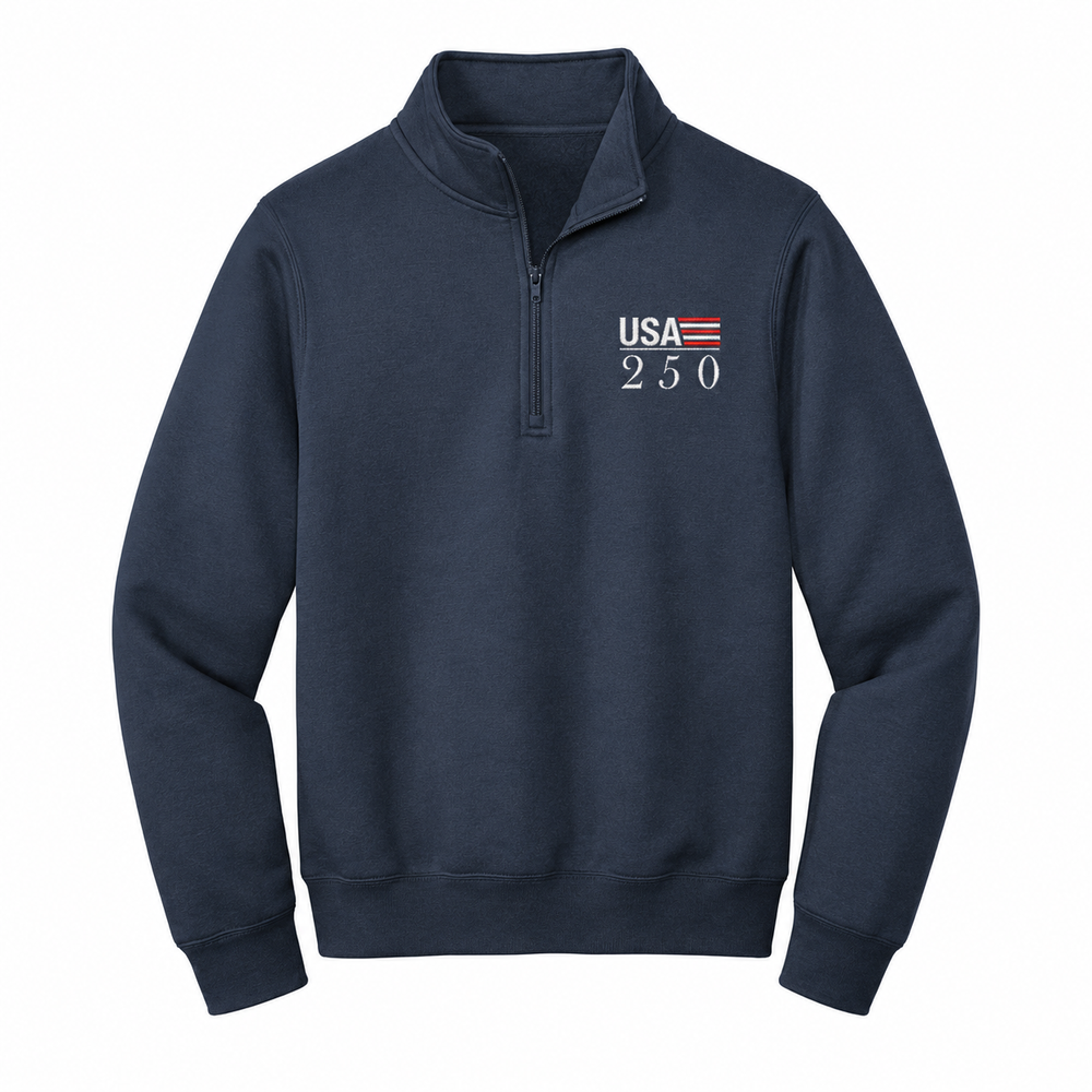 Fleece 1/4-Zip Pullover Sweatshirt | Embroidered — Navy, front view
