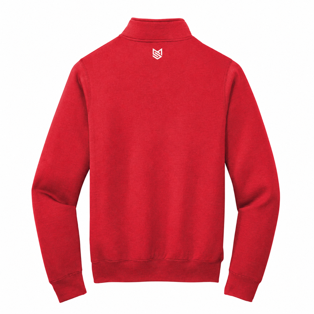 Fleece 1/4-Zip Pullover Sweatshirt | Embroidered — Red, back view