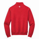 Fleece 1/4-Zip Pullover Sweatshirt | Embroidered — Red, back view