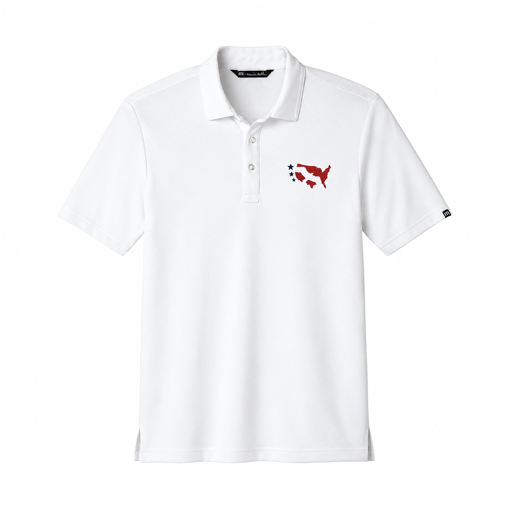 TravisMathew Coto Performance Polo — White, front view